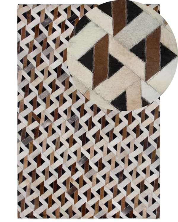 Matto ruskea harmaa nahka 160 x 230 cm suorakulmio geometrinen kuvio moderni tyyli