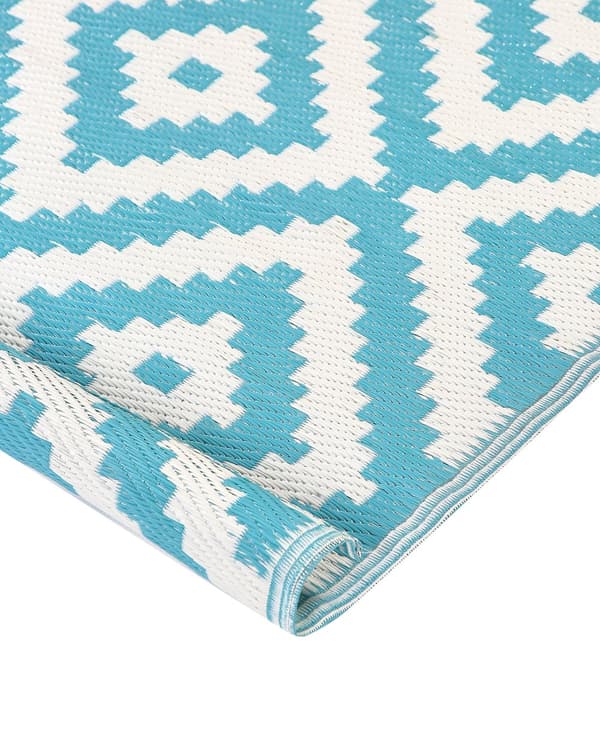 Ulkomatto sininen 120 x 180 cm terassi patio parveke geometrinen kuviollinen ympäristöystävällinen moderni tyyli