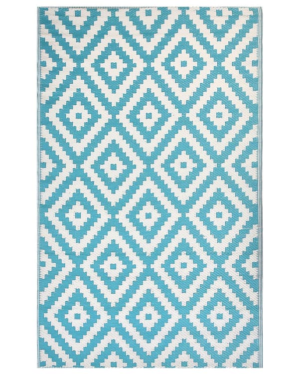 Ulkomatto sininen 120 x 180 cm terassi patio parveke geometrinen kuviollinen ympäristöystävällinen moderni tyyli