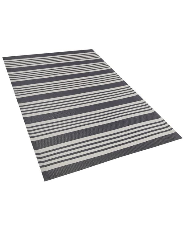 Ulkomatto musta/vaaleanharmaa synteettinen materiaali 120 x 180 cm raidallinen kuviollinen moderni tyyli