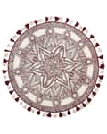 Pikkukuva 4 / 6: Matto kermanvalkoinen punainen puuvilla ⌀ 120 cm itämainen kuvio käsintehty tupsut boho tyyli
