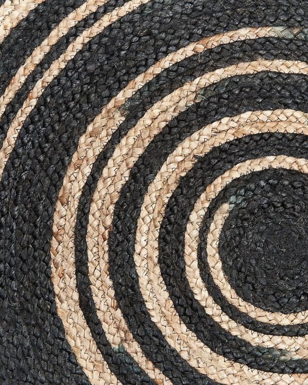 Matto beige musta juutti ⌀ 140 cm punottu abstrakti kuvio pyöreä boho rustiikkinen tyyli