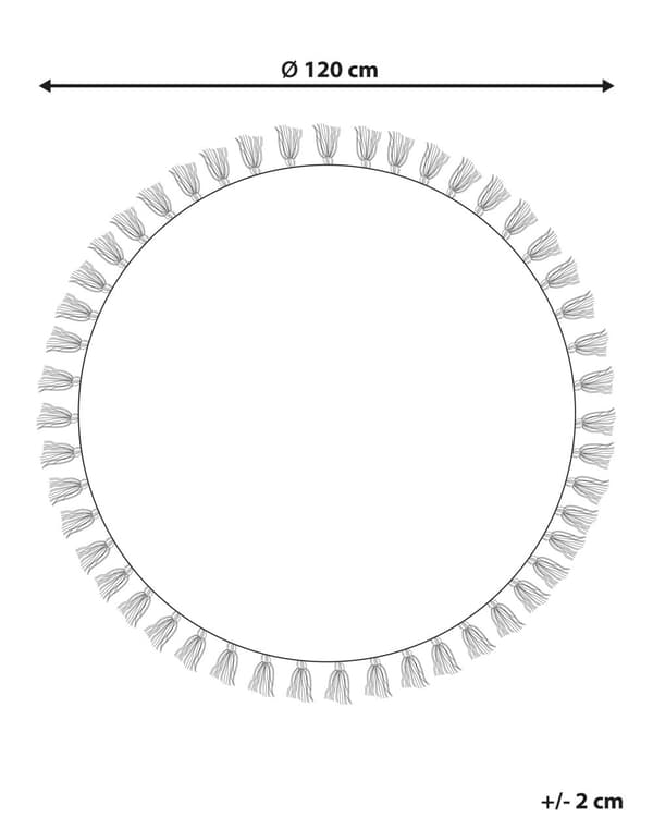Matto kermanvalkoinen punainen puuvilla ⌀ 120 cm käsintehty itämainen kuvio tupsuilla boho tyyli