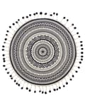Pikkukuva 4 / 6: Matto kermanvalkoinen laivastonsininen puuvilla ⌀ 120 cm itämainen kuvio käsintehty tupsut boho tyyli