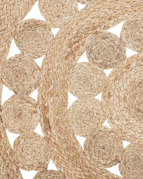 Matto beige juutti ⌀ 120 cm punottu pyöreä geometrinen kuvio lattialämmitykseen boho tyyli