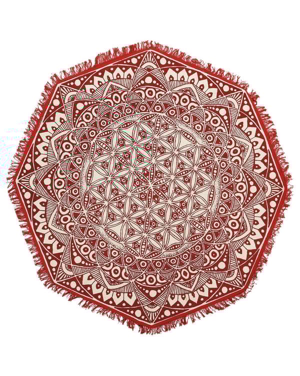 Matto kermanvalkoinen punainen puuvilla ⌀ 120 cm käsintehty hapsut itämainen kuvio boho tyyli
