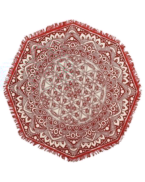 Matto kermanvalkoinen punainen puuvilla ⌀ 120 cm käsintehty hapsut itämainen kuvio boho tyyli