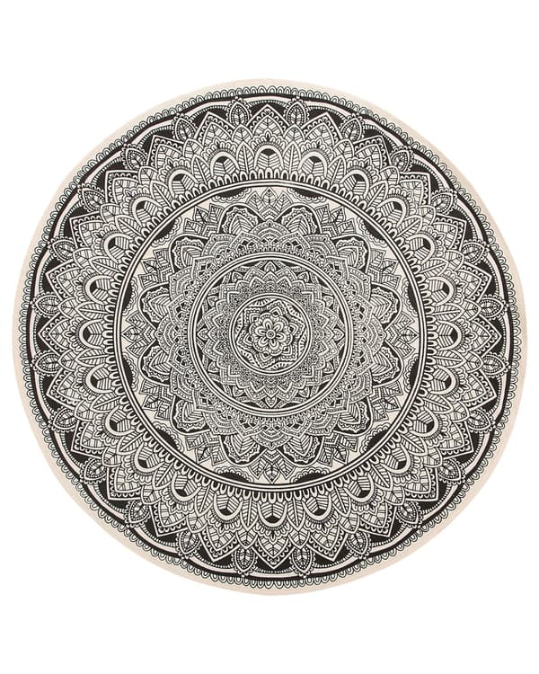 Matto kermanvalkoinen musta puuvilla ⌀ 120 cm itämainen kuvio käsintehty pyöreä boho tyyli