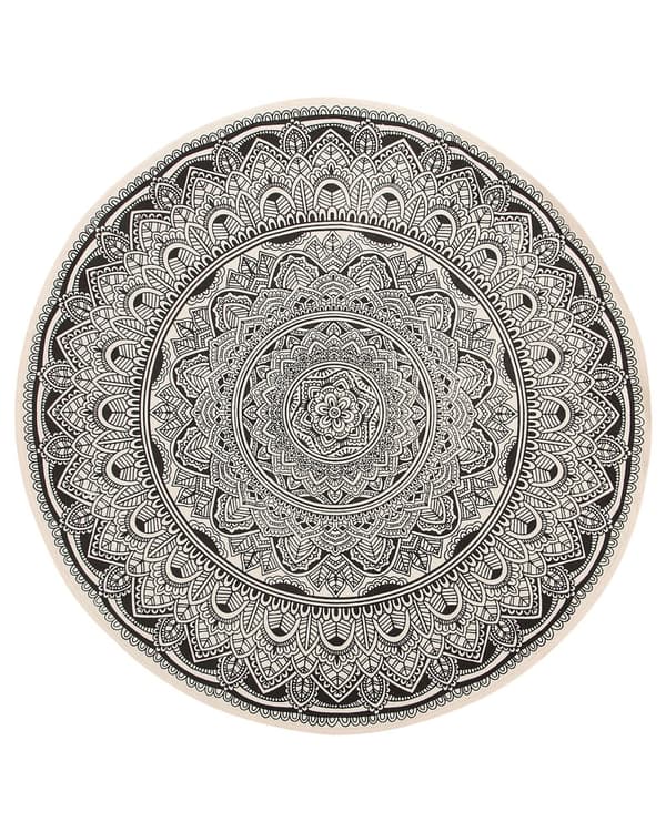 Matto kermanvalkoinen musta puuvilla ⌀ 120 cm itämainen kuvio käsintehty pyöreä boho tyyli