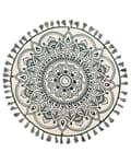 Pikkukuva 1 / 6: Matto kermanvalkoinen vihreä puuvilla ⌀ 120 cm käsintehty itämainen kuvio tupsuilla boho tyyli