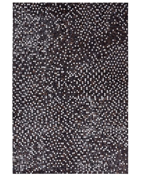 Matta Brun med Silver Läder 140 x 200 cm Rustik Lappmönster