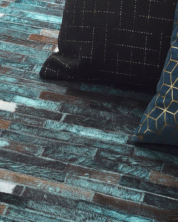 Matta Brun och Blå Kohud 160 x 230 cm Patchwork Randig Yta