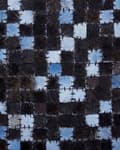 Miniatyrbillede 6 af 6: Rektangulært Tæppe Brunt og Blåt Læder Patchwork Mønster 160 x 230 cm Boho Rustik Stil til Stuen