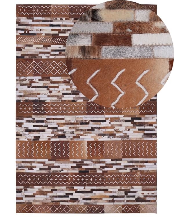 Tæppe Brunt Læder Patchwork Stribede 160 x 230 cm
