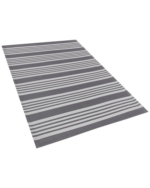 Gulvtæppe Grå og Hvid 120 x 180 cm Dekorativ Jacquardvævet Stribet Mønster Indendørs Udendørs til Stue Soveværelse Indretning