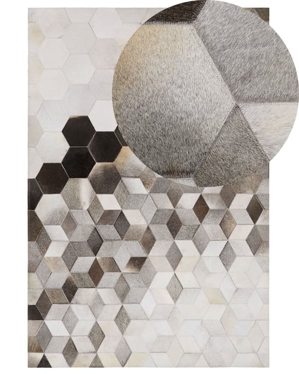 Tæppe Grå Læder geometrisk patchwork mønster 160 x 230 cm