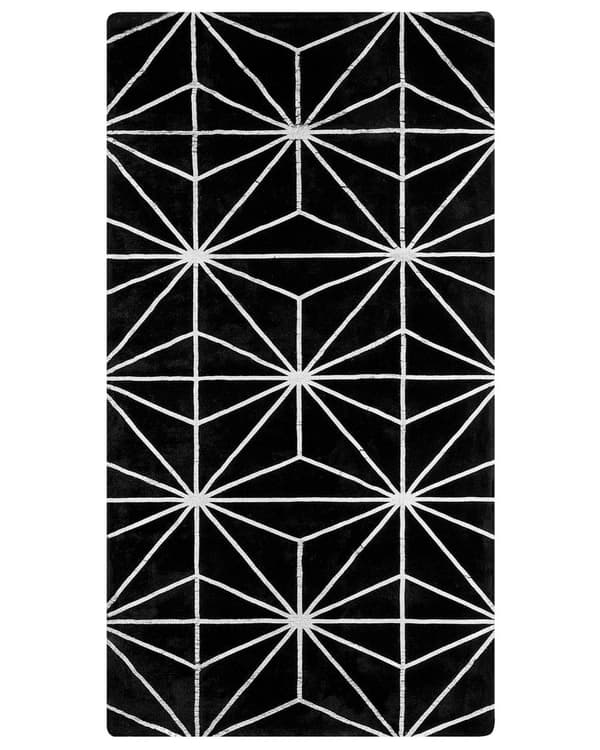 Sort tæppe med sølv geometrisk mønster viskose med bomuld 80 x 150 cm tæppe til soveværelse stue moderne glamour stil
