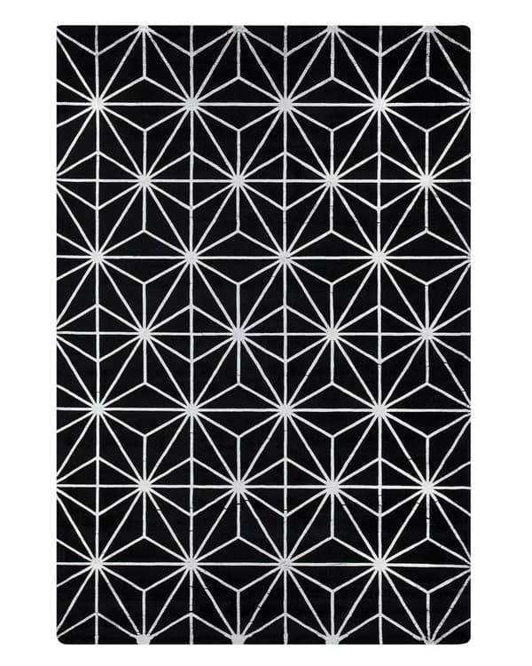 Sort tæppe med sølv geometrisk mønster viskose med bomuld 140 x 200 cm tæppe til soveværelse stue moderne glamour stil
