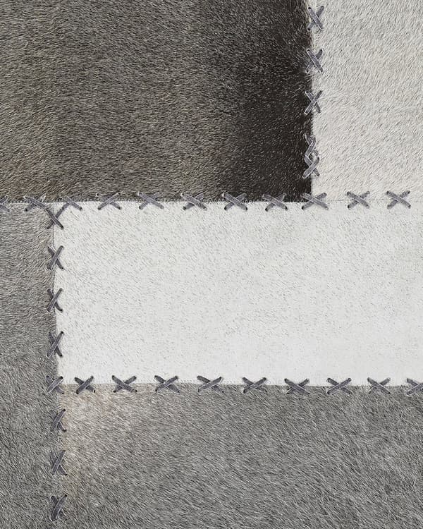 Gulvtæppe Brun Grå Læder Filt 140 x 200 cm Dekorativ Løs Lædertæppe Håndlavet Patchwork Ternet Mønster Koskind Fladvævet til under Sofabord