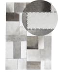 Miniatyrbillede 1 af 6: Gulvtæppe Brun Grå Læder Filt 140 x 200 cm Dekorativ Løs Lædertæppe Håndlavet Patchwork Ternet Mønster Koskind Fladvævet til under Sofabord