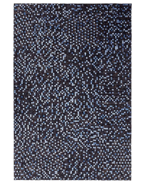 Rektangulært Tæppe Brunt og Blåt Læder Patchwork Mønster 140 x 200 cm Boho Rustik stil til Stuen