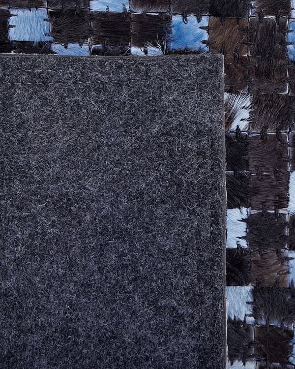 Rektangulært Tæppe Brunt og Blåt Læder Patchwork Mønster 140 x 200 cm Boho Rustik stil til Stuen