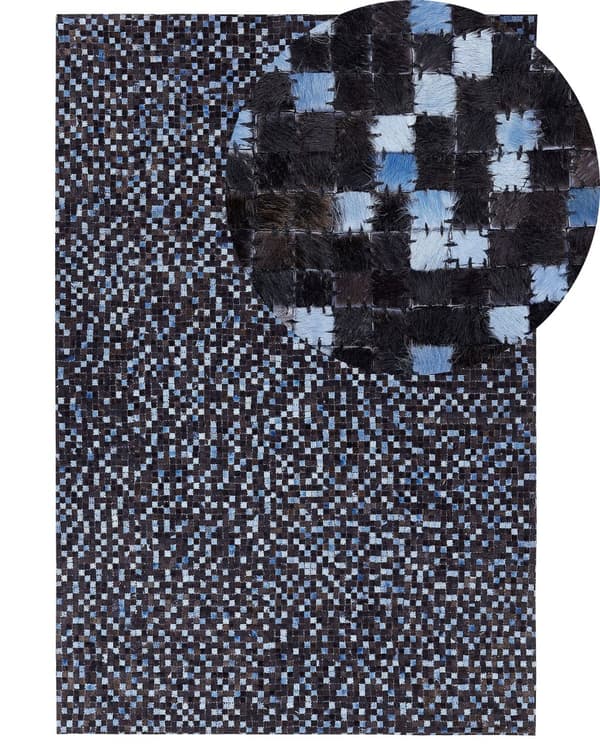 Rektangulært Tæppe Brunt og Blåt Læder Patchwork Mønster 140 x 200 cm Boho Rustik stil til Stuen