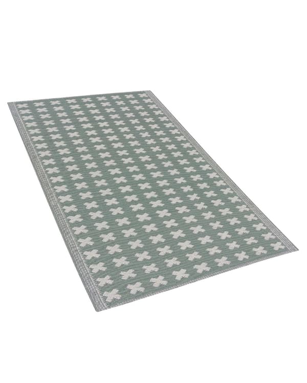 Gulvtæppe Grøn Hvid Polypropylen 90 x 180 cm Udendørs Løs Tæppe til Altan Terrasse Plasttæppe Kryds Mønster Design Indendørs Moderne stil