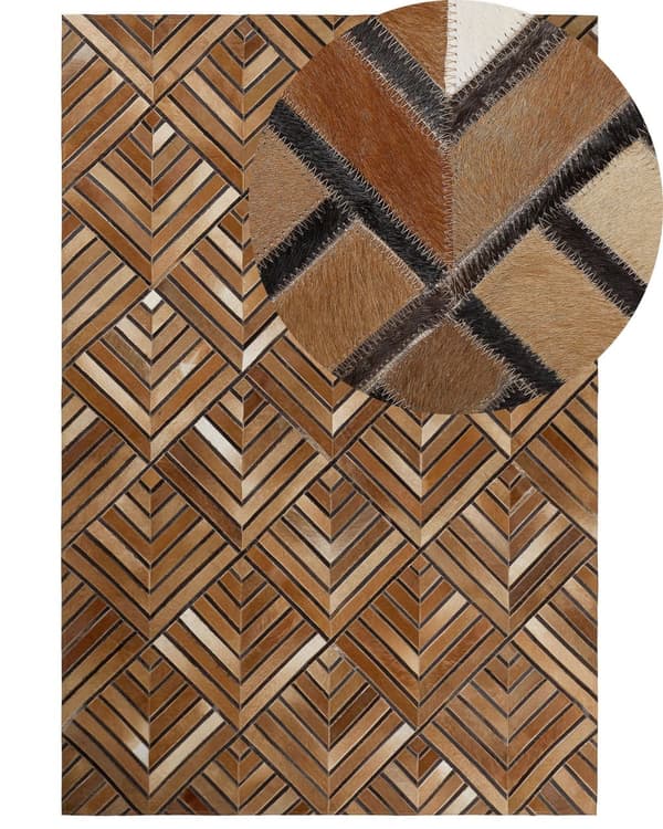Tæppe Brunt Læder Patchwork diamant geometrisk mønster 140 x 200 cm
