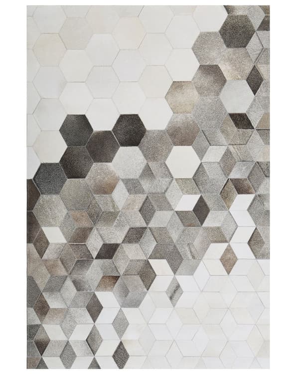 Tæppe Grå Læder geometrisk patchwork mønster 140 x 200 cm