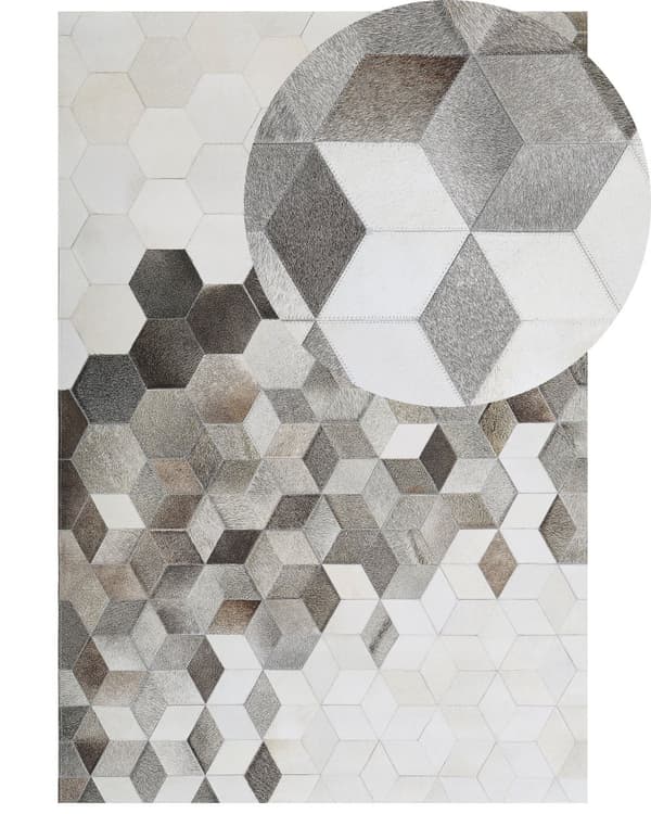 Tæppe Grå Læder geometrisk patchwork mønster 140 x 200 cm