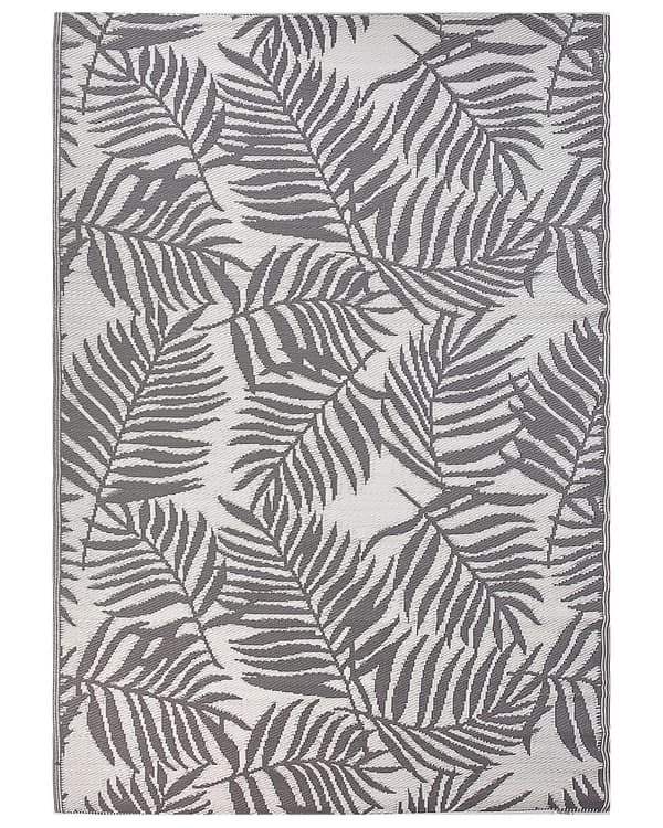 Udendørs tæppe lysegrå 160 x 230 cm palmeblade plantemotiv altan terrasse terrasse