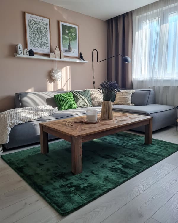 Gulvtæppe Mørkegrøn Viskose Bomuld 160 x 230 cm Dekorativ Løs Rektangulær Håndtuftet Fladvævet Uldtæppe Moderne Stue Spisebord Børneværelse