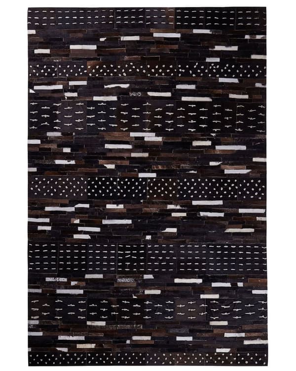 Gulvtæppe Brun Beige Læder Uld Polyester 160 x 230 cm Rektangulær Patchwork Koskind Mønster Soveværelse Stue Entré Boho Retro Indretning