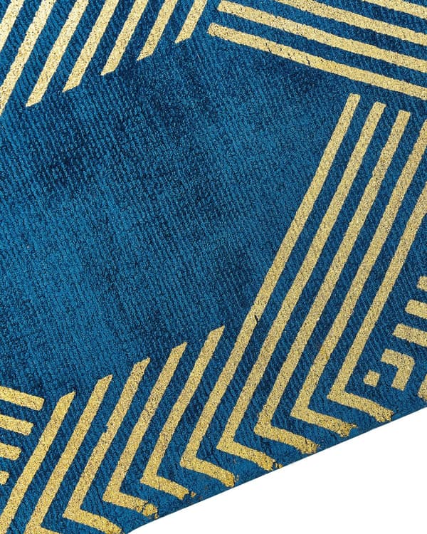 Gulvtæppe Blå Guld Viskose 140 x 200 cm Fladvævet Løs Gulvtæppe med til Børneværelse Diamantmønster Tæppe under Sofabord Tilbehør