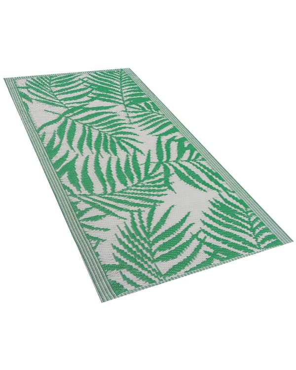 Udendørs Tæppe Grønt 60 x 105 cm Palmeblade Plantemotiv Altan Terrasse