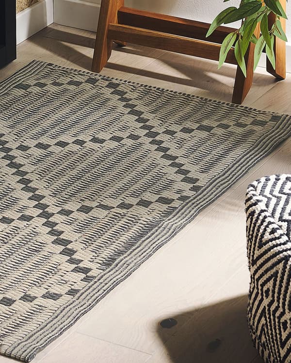 Udendørs Tæppe Gråbrun 60 x 105 cm Terrasse Havestue Jacquard Geometrisk Mønster