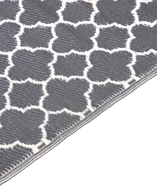 Udendørs tæppe grå syntetisk materiale dobbeltsidet til altanen rektangulær måtte 120 x 180 cm firbladsmønster