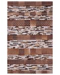 Miniatyrbillede 4 af 6: Lædertæppe Brunt Patchwork Okselæder Skandinavisk Mønster Striber 140 x 200 cm