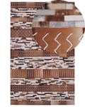 Miniatyrbillede 1 af 6: Lædertæppe Brunt Patchwork Okselæder Skandinavisk Mønster Striber 140 x 200 cm