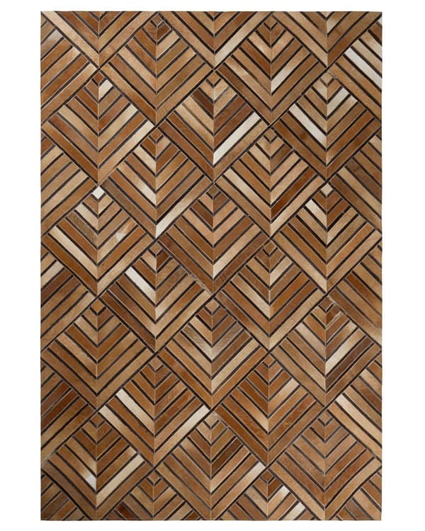 Matto ruskea lehmännahka 160 x 230 cm käsintehty geometrinen tilkkukuvio retro tyyli