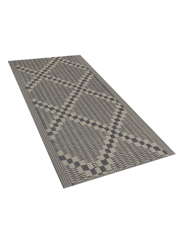 Utomhusmatta 60 x 105 cm Vävd i Grå och Beige Färg till Terrass Inomhus Vardagsrum