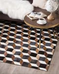 Miniatyrbillede 2 af 6: Tæppe Brunt Læder 140 x 200 cm Moderne Patchwork Koskind 3D-mønster Håndlavet rektangulært tæppe
