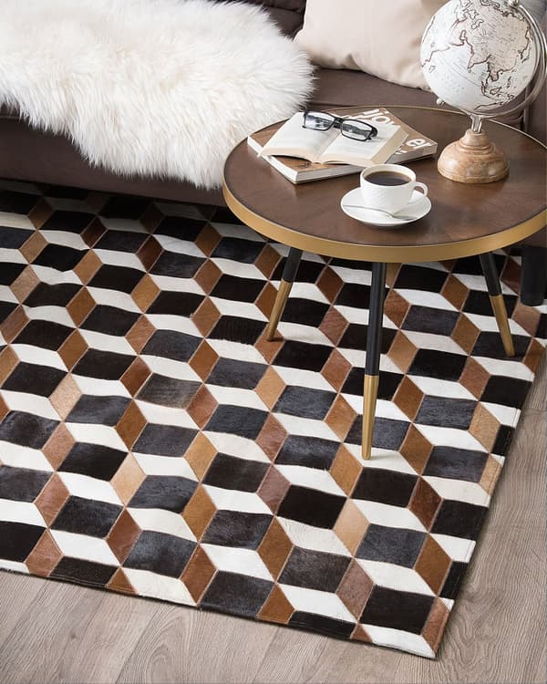 Tæppe Brunt Læder 140 x 200 cm Moderne Patchwork Koskind 3D-mønster Håndlavet rektangulært tæppe