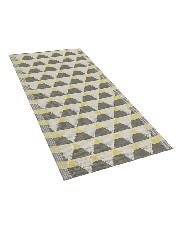 Rektangulär Utomhusmatta 60 x 105 cm i Grå och Gul Färg av Syntetiskt Material med Triangelmönster Balkongtillbehör