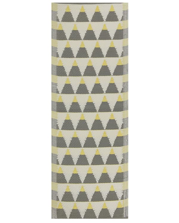 Rektangulär Utomhusmatta 60 x 105 cm i Grå och Gul Färg av Syntetiskt Material med Triangelmönster Balkongtillbehör