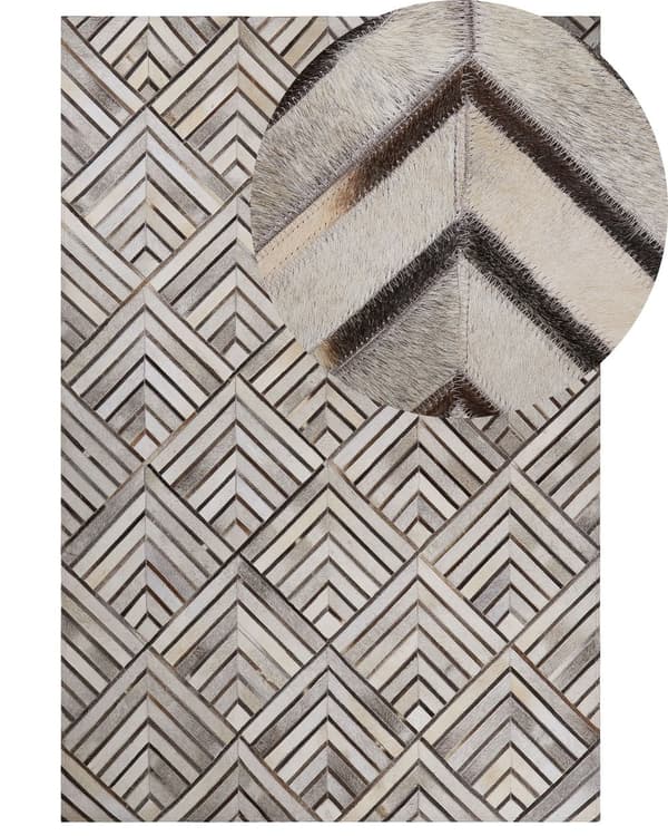 Kohud Beige Läder Patchwork Diamant Geometriskt Mönster 140 x 200 cm