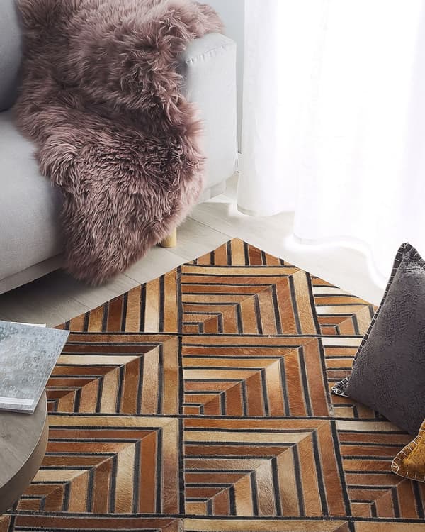 Koskinnsmatta Brun Patchwork Diamant Geometriskt Mönster 160 x 230 cm