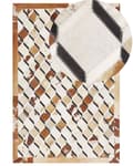 Miniatyrbild 1 av 7: Matta Brun Koskinn Läder Lappmönster Geometrisk Diamantmönster 140 x 200 cm Modern Lantlig