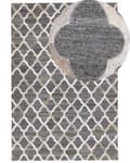 Miniatyrbild 1 av 7: Matta Grå och Beige Koskinn Läder Geometrisk Quatrefoil Mönster Retro 140 x 200 cm